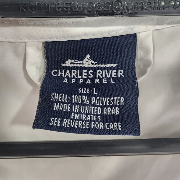 Mens White Charles River Apparel Hooded Pullover Jacket 1/2 Zip Windbreaker L - Picture 7 of 12